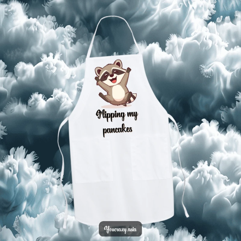 Funny Raccoon Dog Apron: A mischievous raccoon dog with a happy grin attempts a somersault, adding humor and fun to your cooking experience.