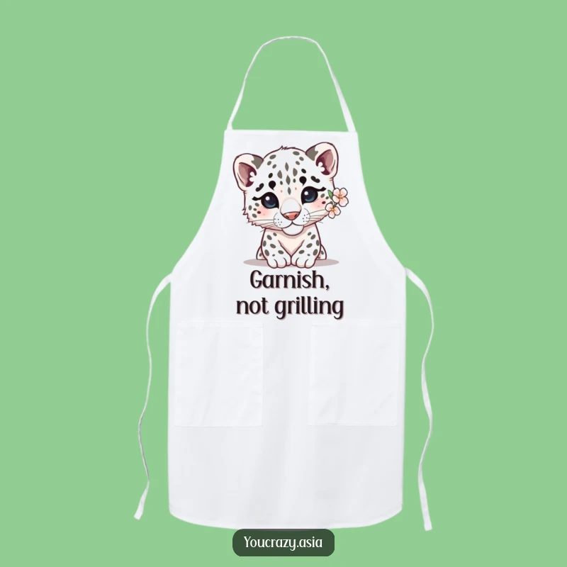 Funny Shy Snow Leopard Apron: Gentle Chef Friend, Kitchen Humor, Perfect Funny Gift