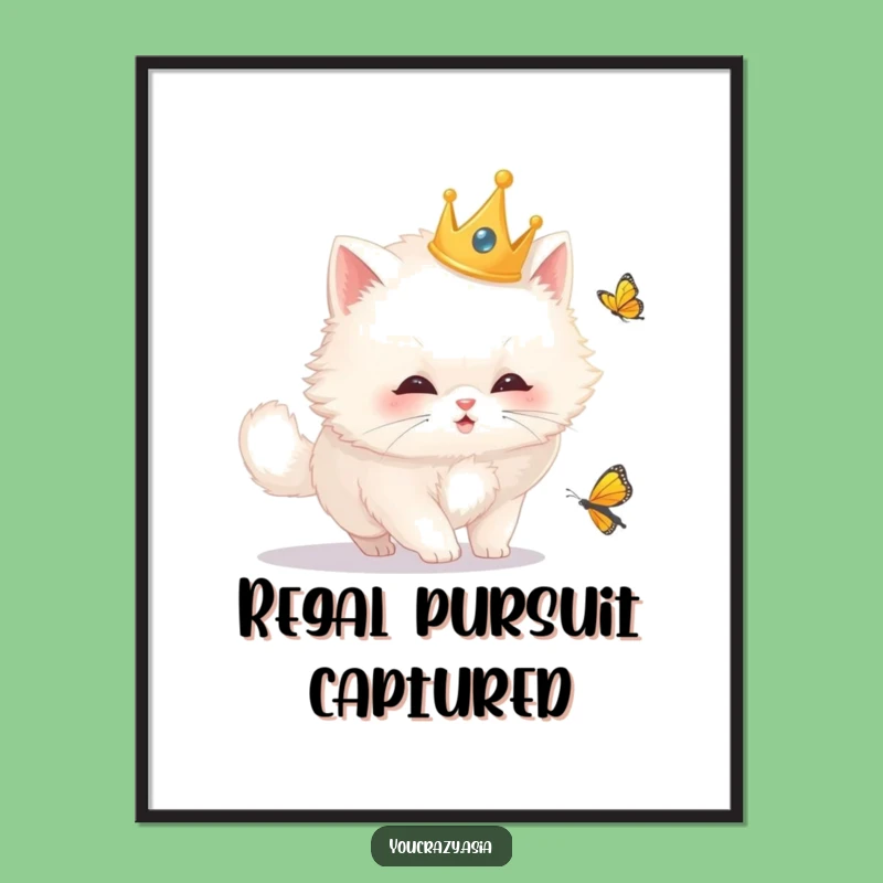 Funny Royal Cat Digital Art: Regal Butterfly Chase Printable, Hilarious Home Decor, Unique Funny Gift
