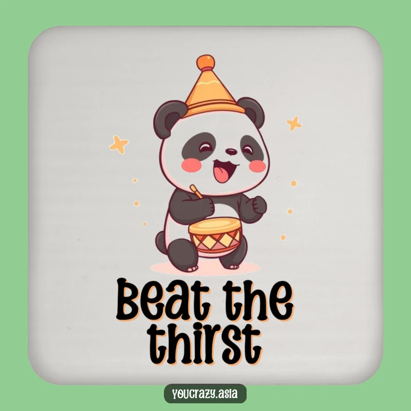 Funny Panda Drumming Coaster - Cute Hat Drink Protector Gift