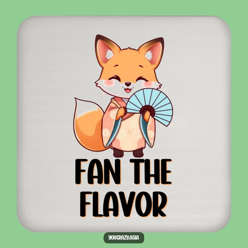 Funny Fox Kimono Fan Coaster - Elegant Drink Protector Gift