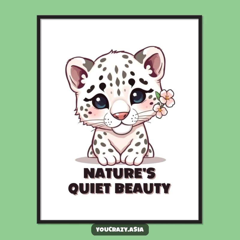 Funny Shy Snow Leopard Poster: Gentle Peeking Animal Art, Sweet Wall Decor, Perfect Funny Gift