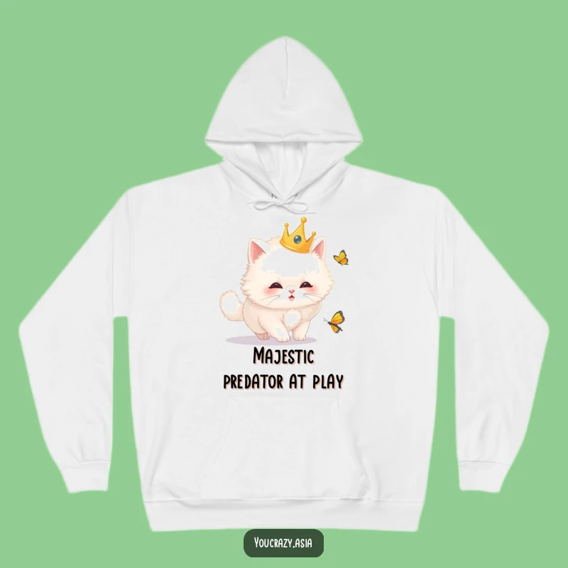 Funny Royal Cat Hoodie: Cozy King Chasing Butterfly Comfort, Ultimate Funny Gift Idea