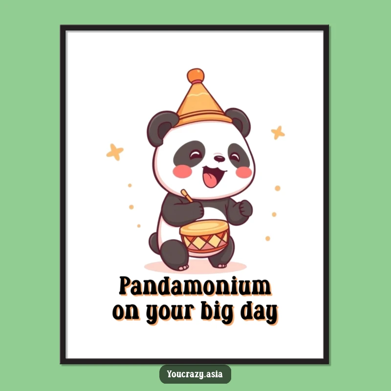 Free Printable Panda Wall Art: Drumming Hat Humor Downloadable Decor