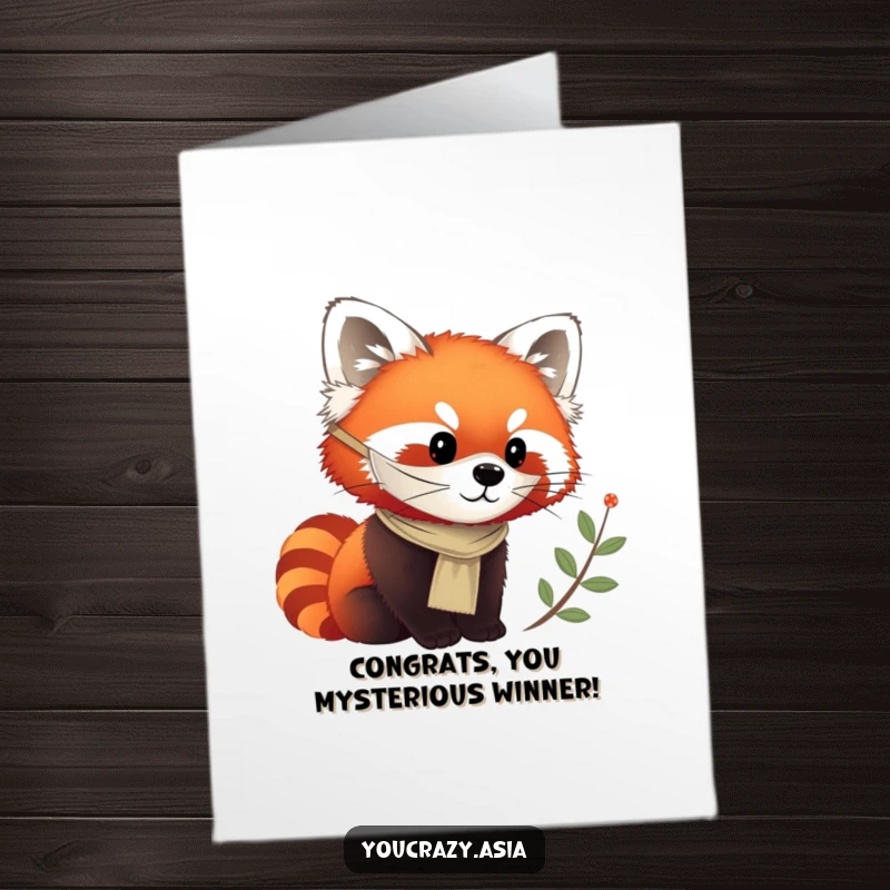 Funny Free Printable Congrats Card: A masked red panda curiously observes, sharing a downloadable message of achievement.