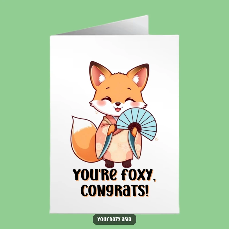 Free Printable Fox Congrats Card: Kimono Fan Celebration Downloadable