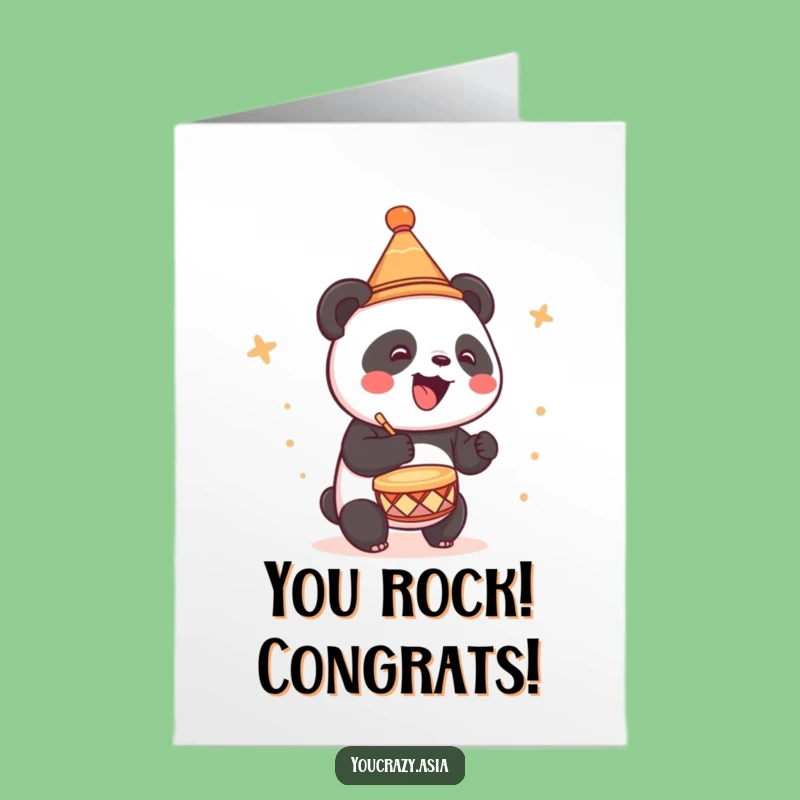 Free Printable Panda Congrats Card: Drumming Hat Celebration Downloadable