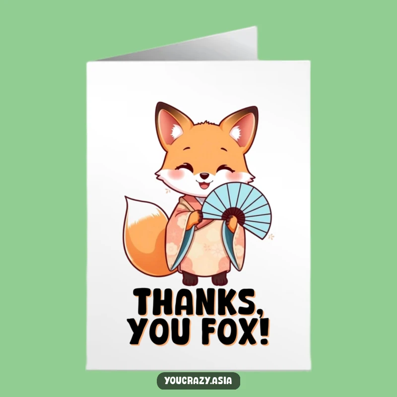 Free Printable Fox Thank You Card: Kimono Fan Gratitude Downloadable