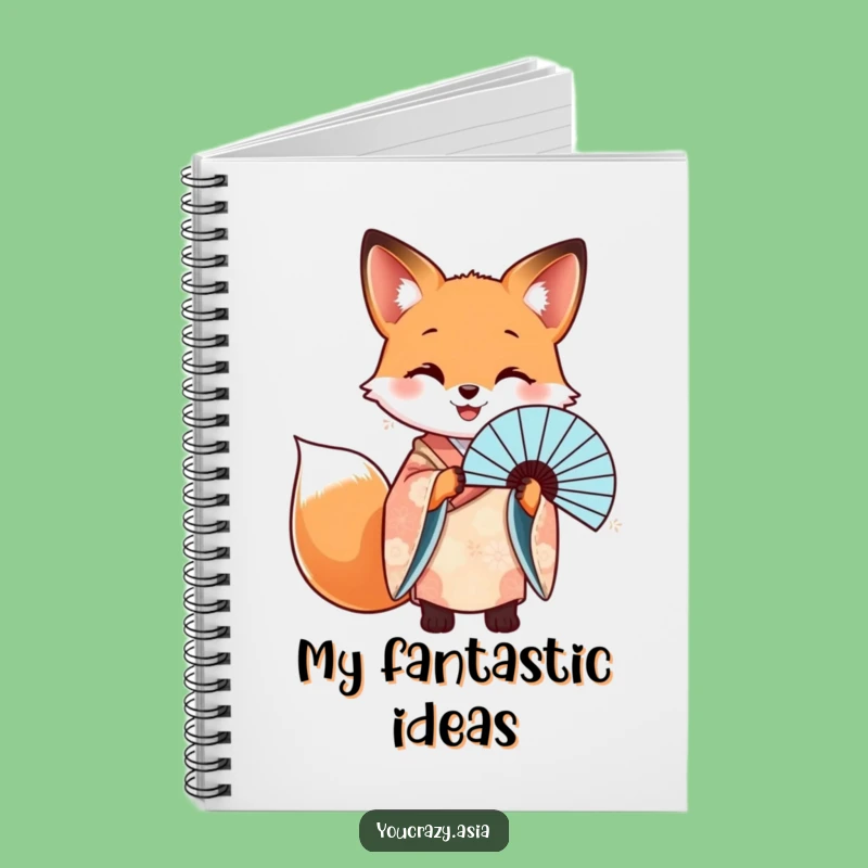 Funny Fox Kimono Fan Notebook - Elegant Journal Gift