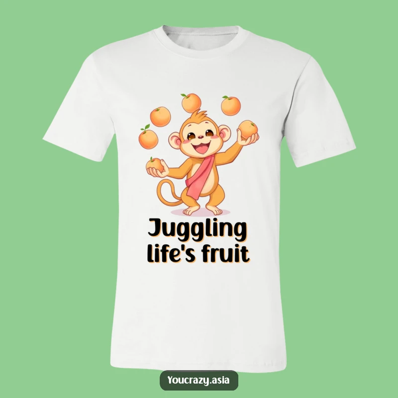 Funny Juggling Monkey T-Shirt - Enthusiastic Peaches Tee for a Humorous Gift